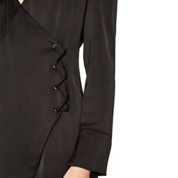 Zara Satin Effect Lace Up Wrap Asymmetrical Dress - Picture 3 of 8